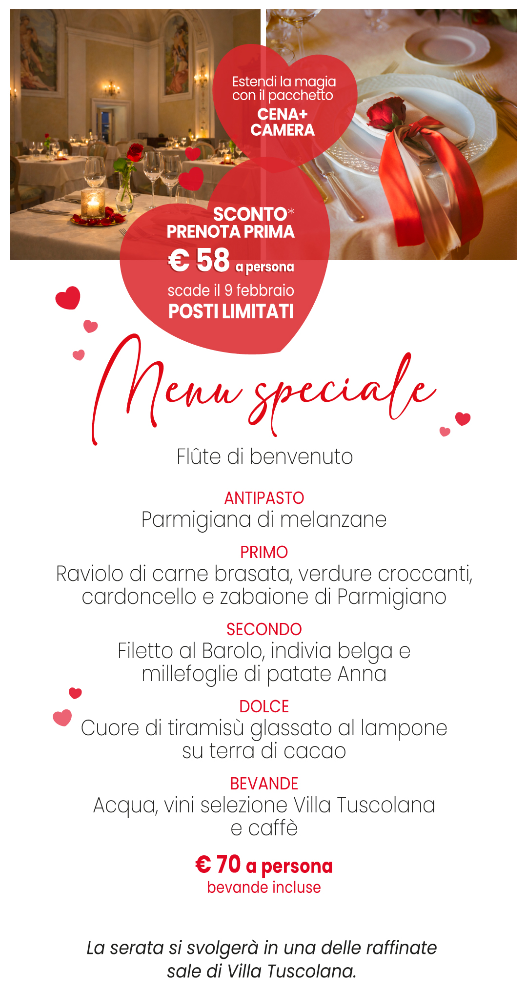 Menu San Valentino Villa Tuscolana